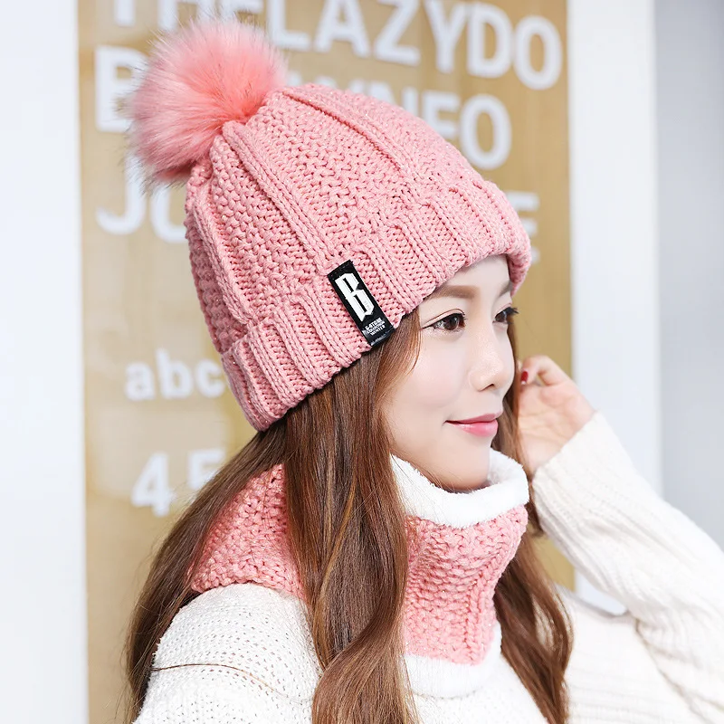 Warm Knitted Winter Hats Stylish Thick Beanie Sets