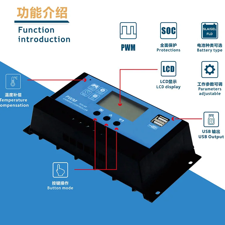 Pantalla LCD Solar 12v 24v 10a 20a 30a Controlador de Carga Solar Pwm