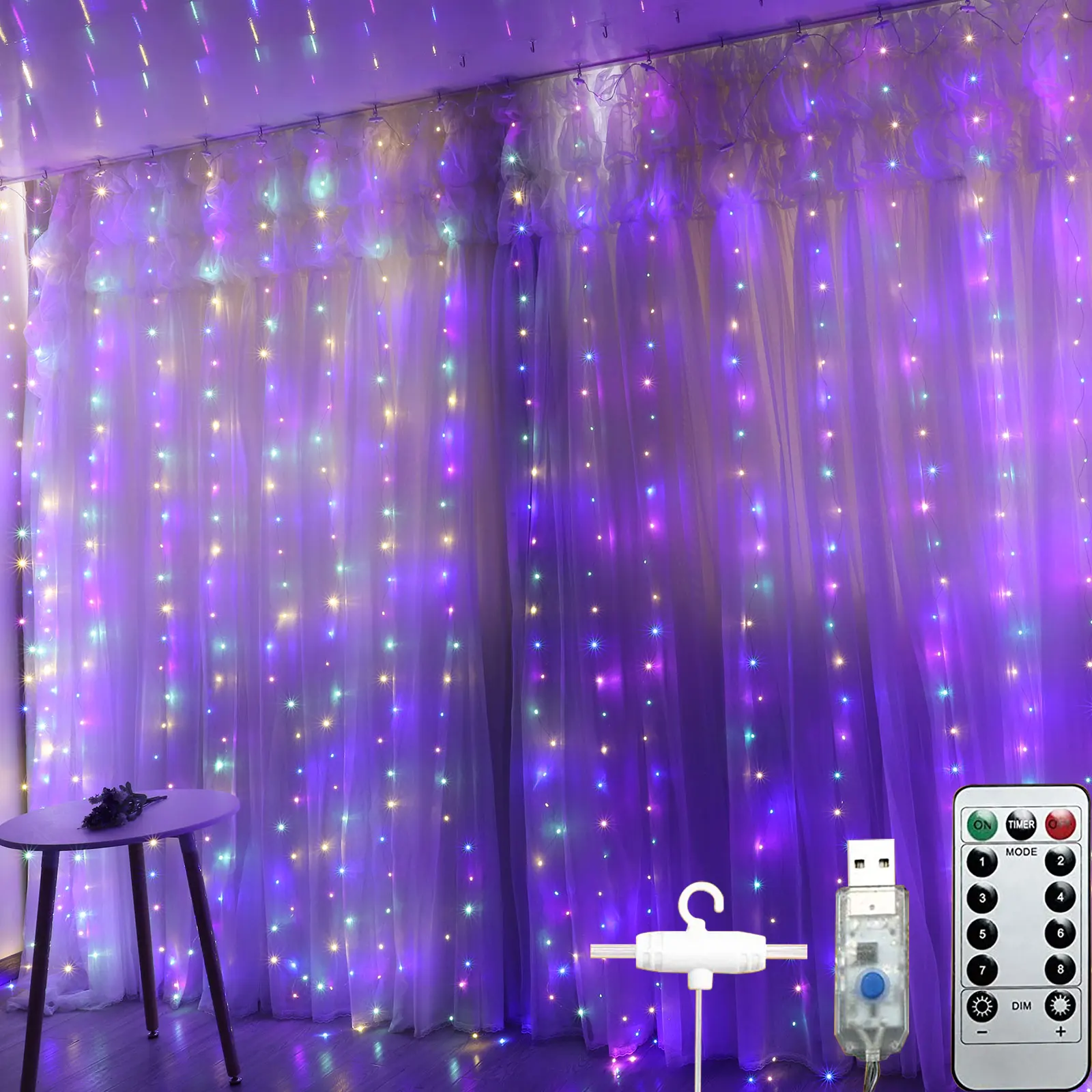 Led Curtain Lights Control Smart With Remote Rgb Window String Lights ...