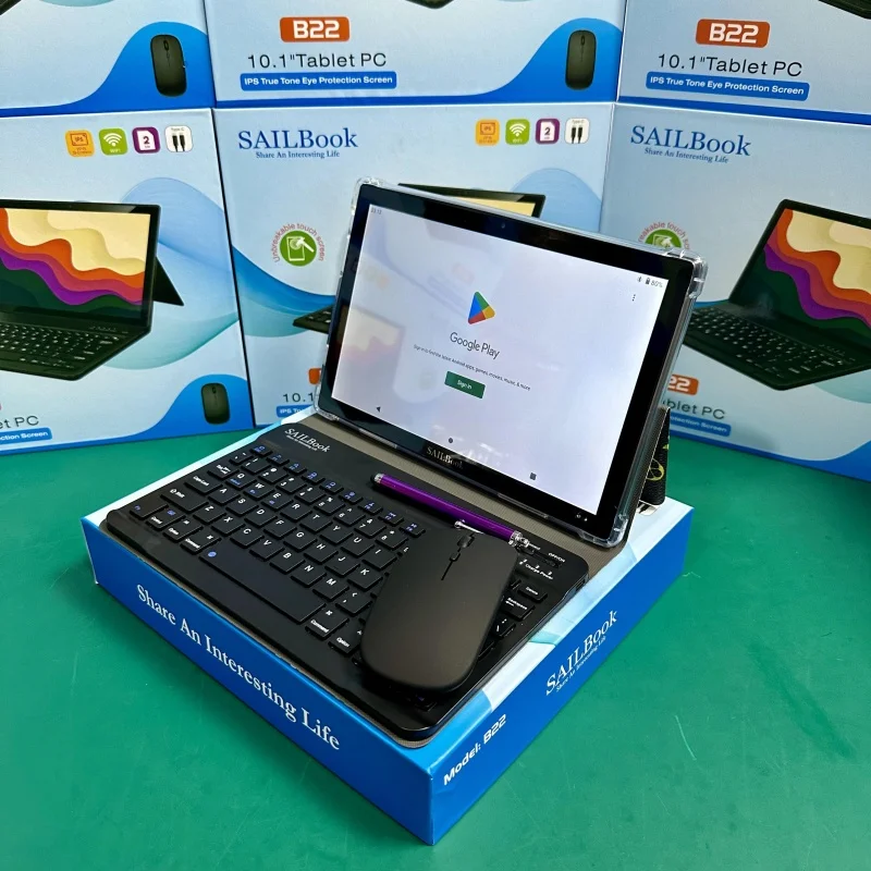 10 Inch Tablets With Sim Card SAILBook B22 10.1 Android Tablet HD Screen with a Keyboard and Mouse 5600mah Tablet Pc for Kids