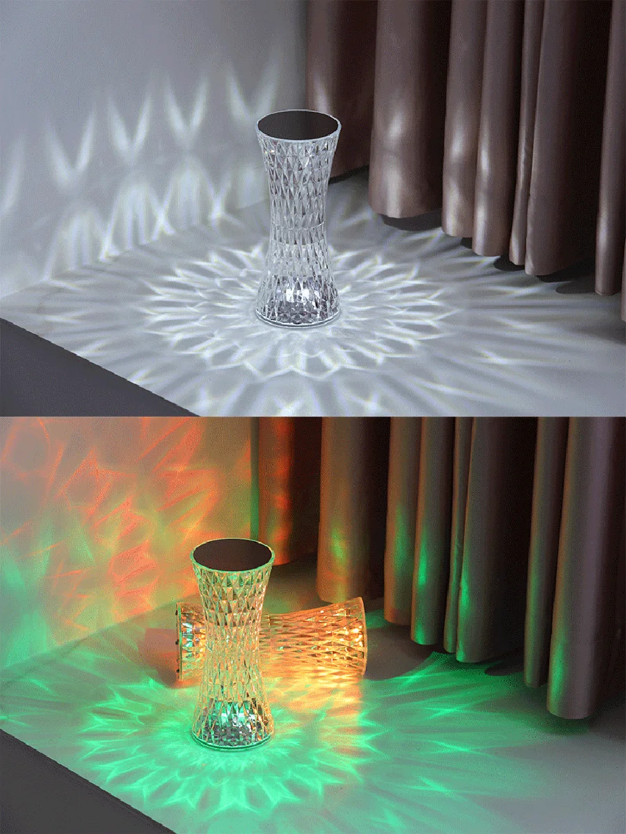 LED küçük bel kristal masa lambası RGB gece lambası masaüstü elmas projeksiyon masa lambası için yatak odası dekoru atmosfer sıcak ışık