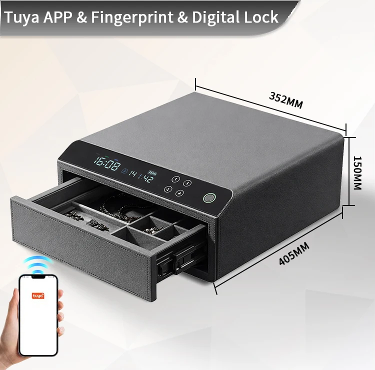 DR-1271-FT CEQSAFE Smart Wholesale Home Automatic Luxury Leather Bluetooth Drawer Black Watches Safe Watch Winder Box