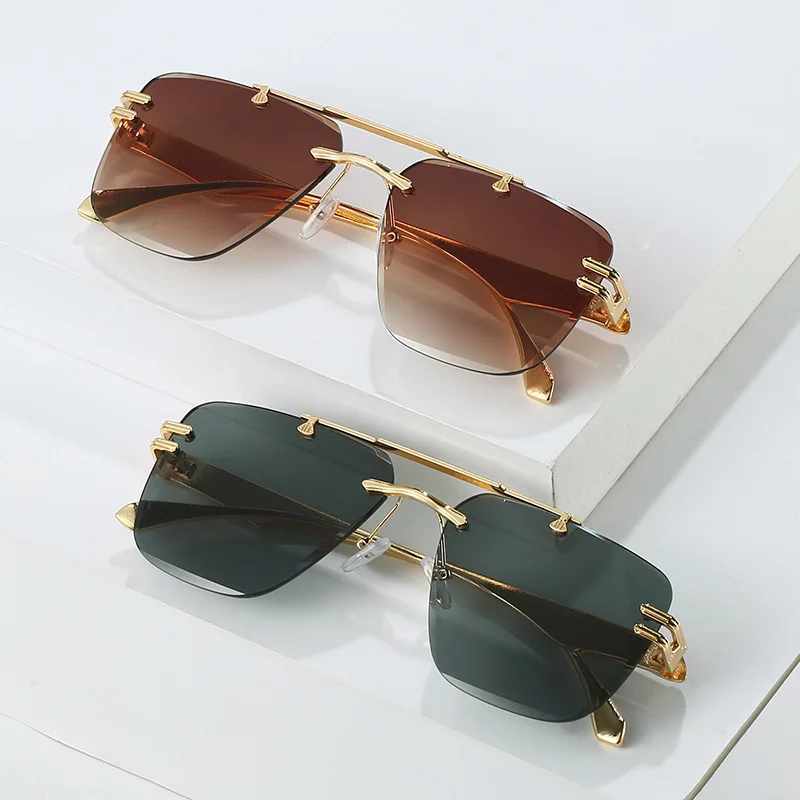 DL GLASSES Classic Double Bridge Pilot Eyewear Cut Edge Gradient Oculos 2024 Men Eyeglasses Rimless Sunglasses