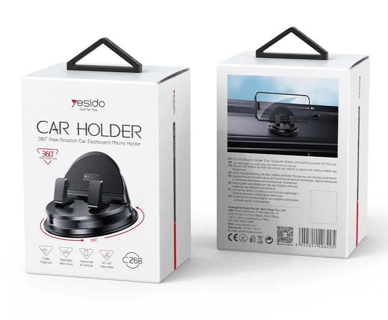Yesido C268 360 Rotating Base Silicone Anti-slip Adsorption Automatic and Stable Clamping Car Dashboard Phone Holder