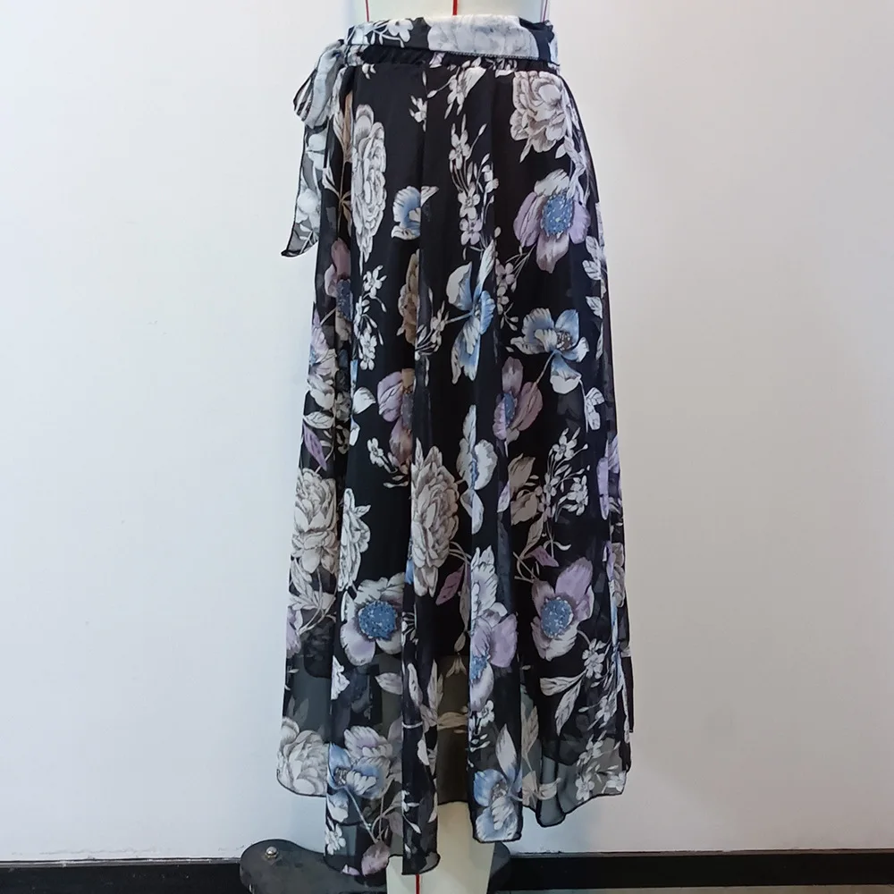 Summer Women Clothing New Floral Chiffon Skirt Mid-length Print Dress ...