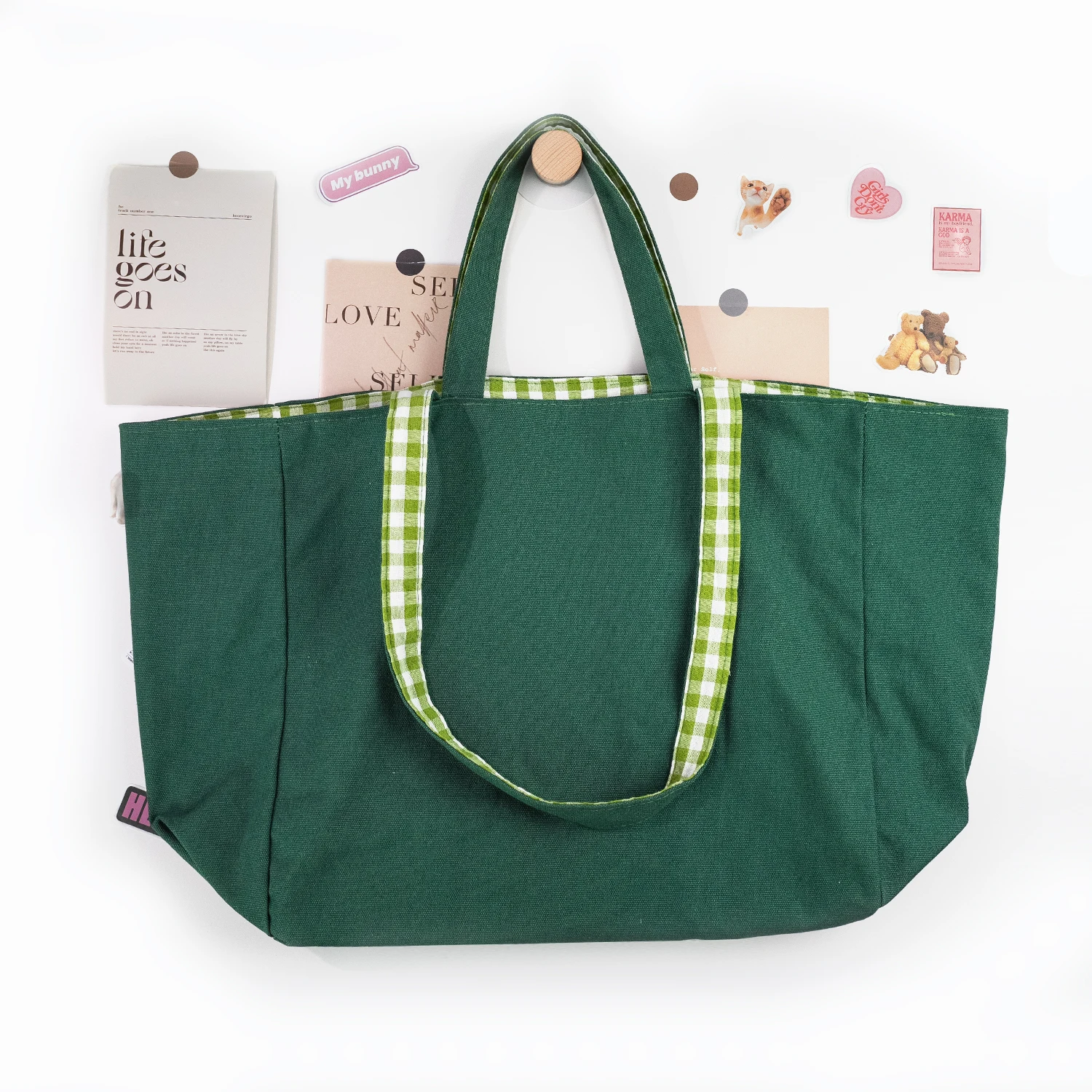 Wholesale Double Handle Blank Over Large Size Green Canvas Shopping Tote Bag with Custom Printed logo