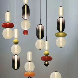 Designer Stained Glass Art Pendant Light Colorful Creative Design LED Adjustable Height Dimmable for Living Room Lighting