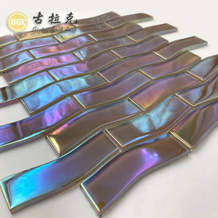 iridescence glass mosaic tile swimming pool tiles in wave shapes details