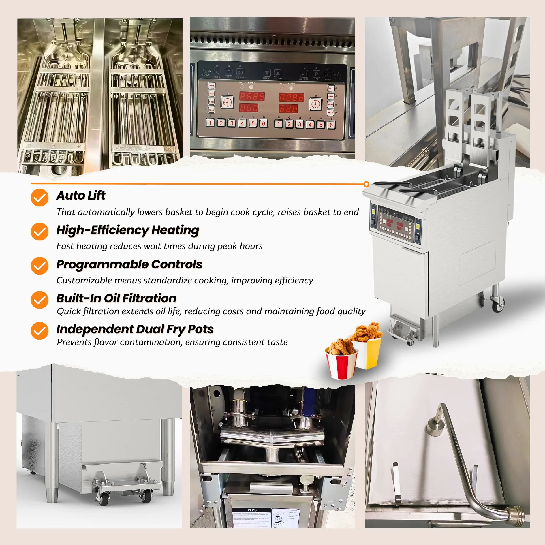 Multifunctional Quality and Consistency Oil Paper 380V Professional Cylinder Fryer Doll for Restaurant