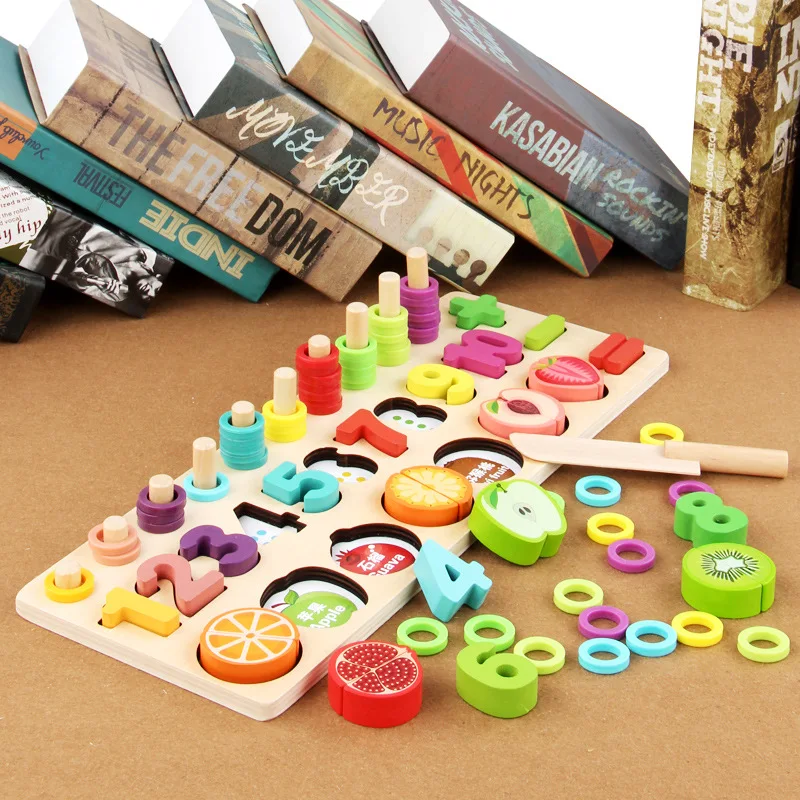 Fruit Cutting Numbers Matching Wooden Digital Shape Color Match Montessori Toys 