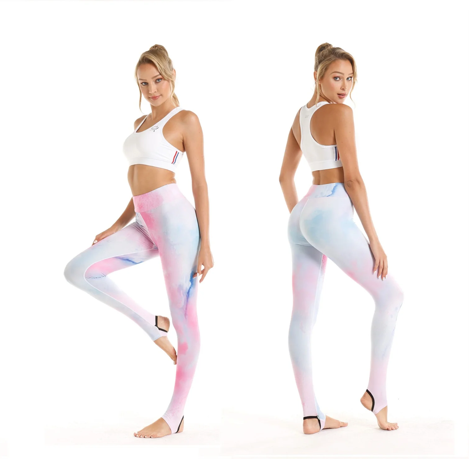 Women Foot Strap Yoga Leggings Tie Dye 