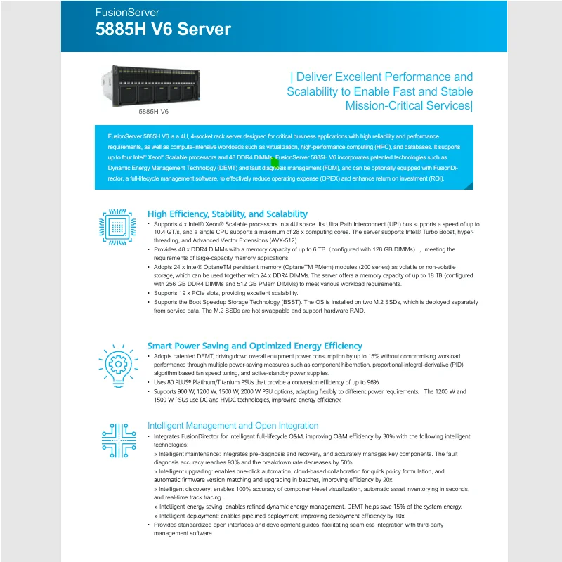 XFusion 5885H V6 4U Server | 4x Intel Xeon Gen3 | 48 DDR4 | 25x 2.5" Hot-Swap | 8x GPU Support | Mission-Critical Database