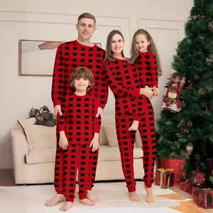 New Red and Black Plaid Thermal Christmas Parent-Child Printed Homewear Pajamas Set Woven Fabric for Autumn Family Time