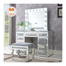 Hot Sell Modern mirrored vanity dressing table with hollywood mirror
