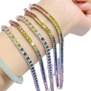 New Arrival Rainbow Sapphire Moissanite Shining Gold Chain Link Bracelet Handmade Knitting Gift for Party Wedding Christmas