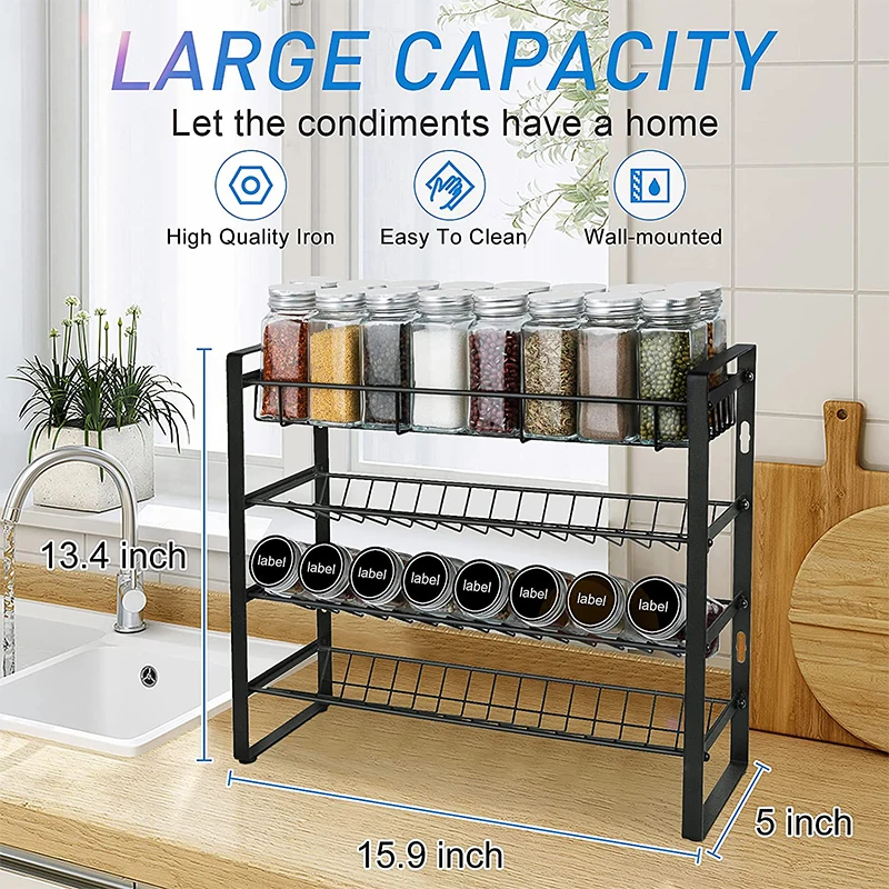 4 Tier Stackable Seasoning Rack Organizer Detachable Countertop Spice ...