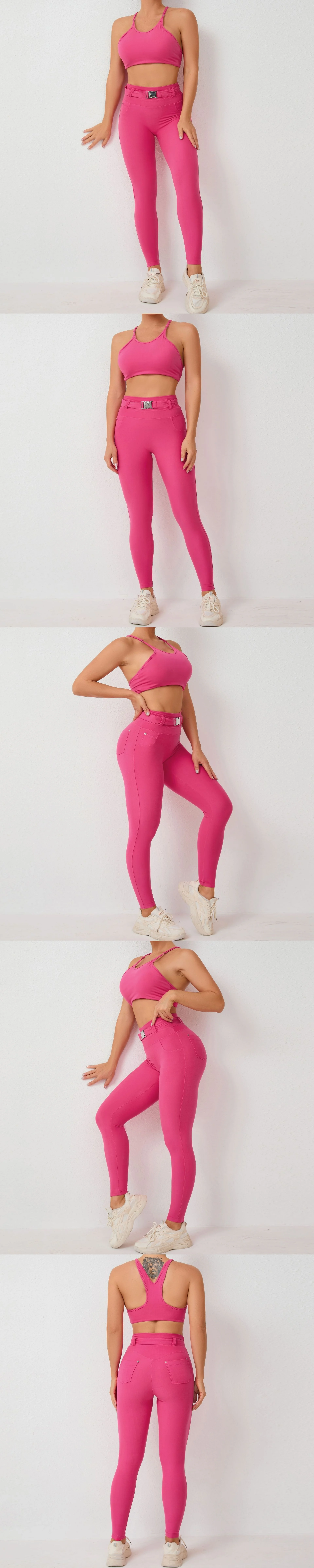 product 2024 new denim pocket shape tight yoga suit women adjustable waist fitness clothing with belt workout two piece yoga conjuntos-62