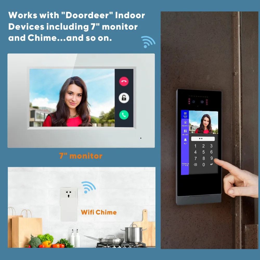 Wireless Smart 8 Inch LCD Touch Screen Cloud Basaed APP Control Facial Unlock Multi Apartment IP Video Intercom