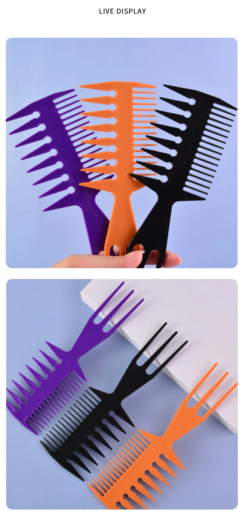 Factory Direct Sale 3 in 1 Men Oil Head Styling Hair Comb Plastic Wide and Fine Tooth Comb Custom Logo Hair Cutting Barber Comb