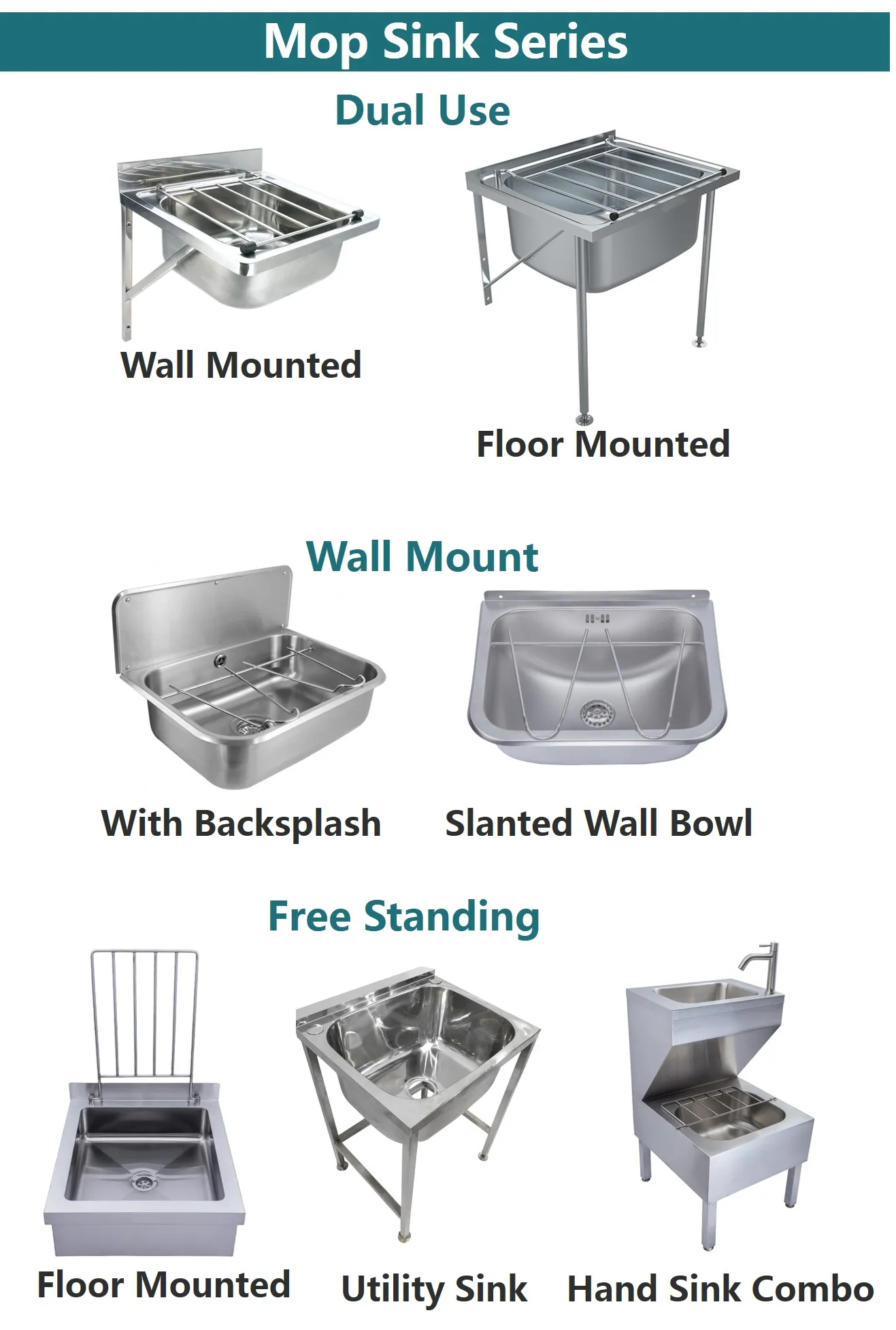 Commercial Stainless Steel Industrial Kitchen Utility Cleaners Sink Mop