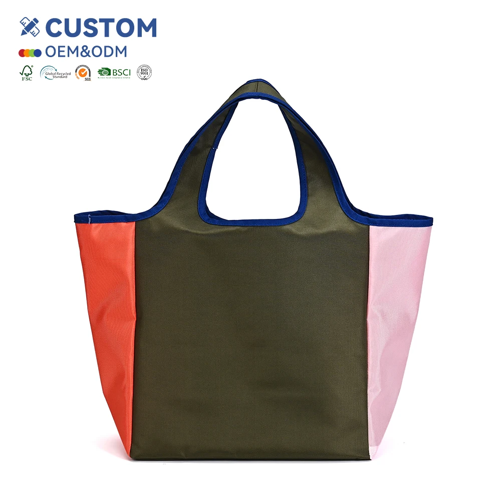 Large Reusable Grocery Shopping Bag Foldable and Nylon-Polyester Geometric Pattern for Large Logo Printing