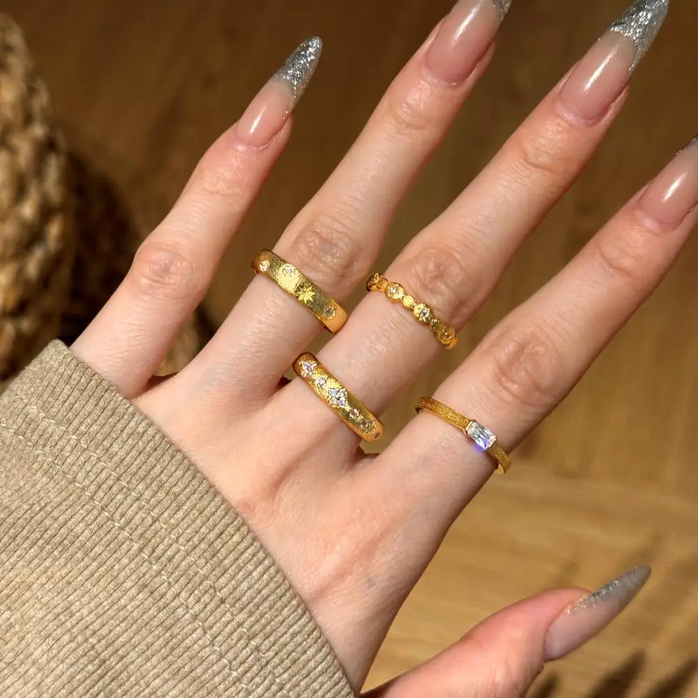 KAKODIY Fashion Engagement 925 Sterling Silver Zircon Dark Polish Wedding Ring 18K Gold detail 8