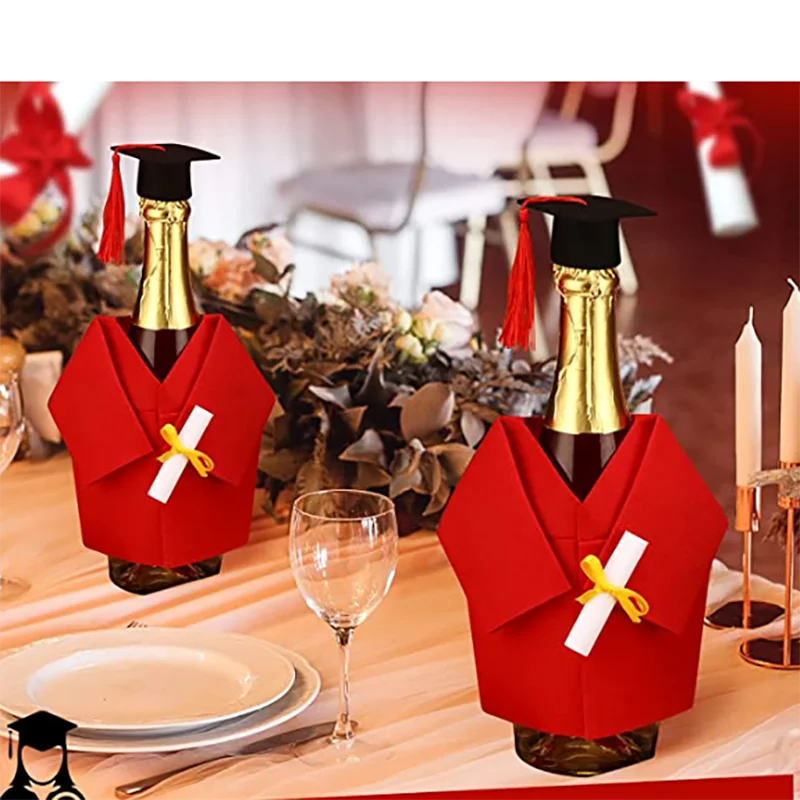 6 Pieces Graduation Wine Coat Bottle Covers Sets, Felt Graduation