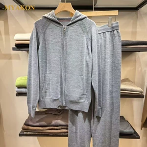 MYAKON Men's Casual Winter Coat 100% Cashmere Hooded Zipper Closure Flat Knitted Long Sleeve Sweater Quick Dry Breathable Thick
