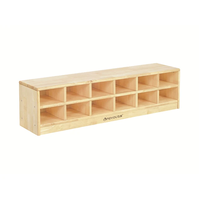 Sit-down shoe cabinet wooden kindergarten furniture High quality baby storage cabinet with compartments