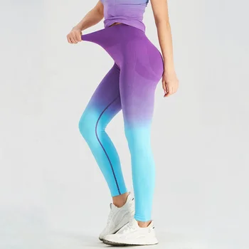 Customization Sport Pants Gradient Contrast Push Up High Elastic Peach Hip Gym Leggins Women Gradient Color Fitness Yoga Legging