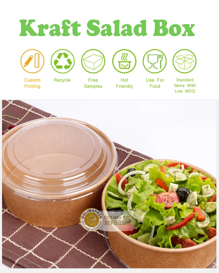 Disposable Biodegradable 8oz 12oz 16oz 26oz 32oz Take Away Food Kraft Paper Soup Bowl Cup Container With PP or Paper Lid For Hot details