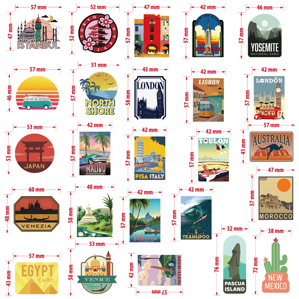 50pcs World Travel Famous City Landscape Graffiti Stickers