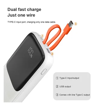 High Mini Portable Power Bank 20000mAh 10000mAh Charging Built-in Cables Display PD22.5W Mobile Charger Smart Phone Outdoor Use