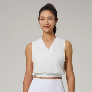 Women's Summer Sleeveless V-Neck Yoga & Outdoor Sports Vest Waist-Cinching Slimming Active Top for Running & Tennis Fitness Wear