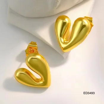 Fashion Wholeasale Jewelry Simple Heart 18K Gold Earrings For Girls