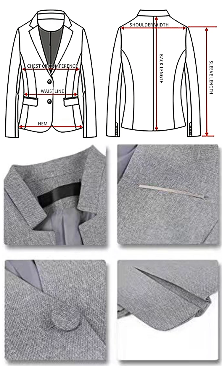 Grey Office Ladies Skirt Suits Sexy Jackets Business Slim Fit Suits for Women