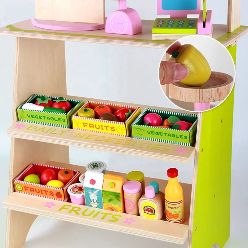 Wooden Pretend Play Supermarket Cash Register Toy Stem Educational Toys