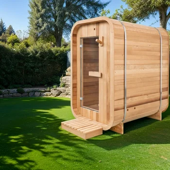 Luxury Steam Saunas Home Cabin 2 Person Wooden Canadian Red Cedar Outdoor Square Barrel  Personal Yoga Spa Sauna Room