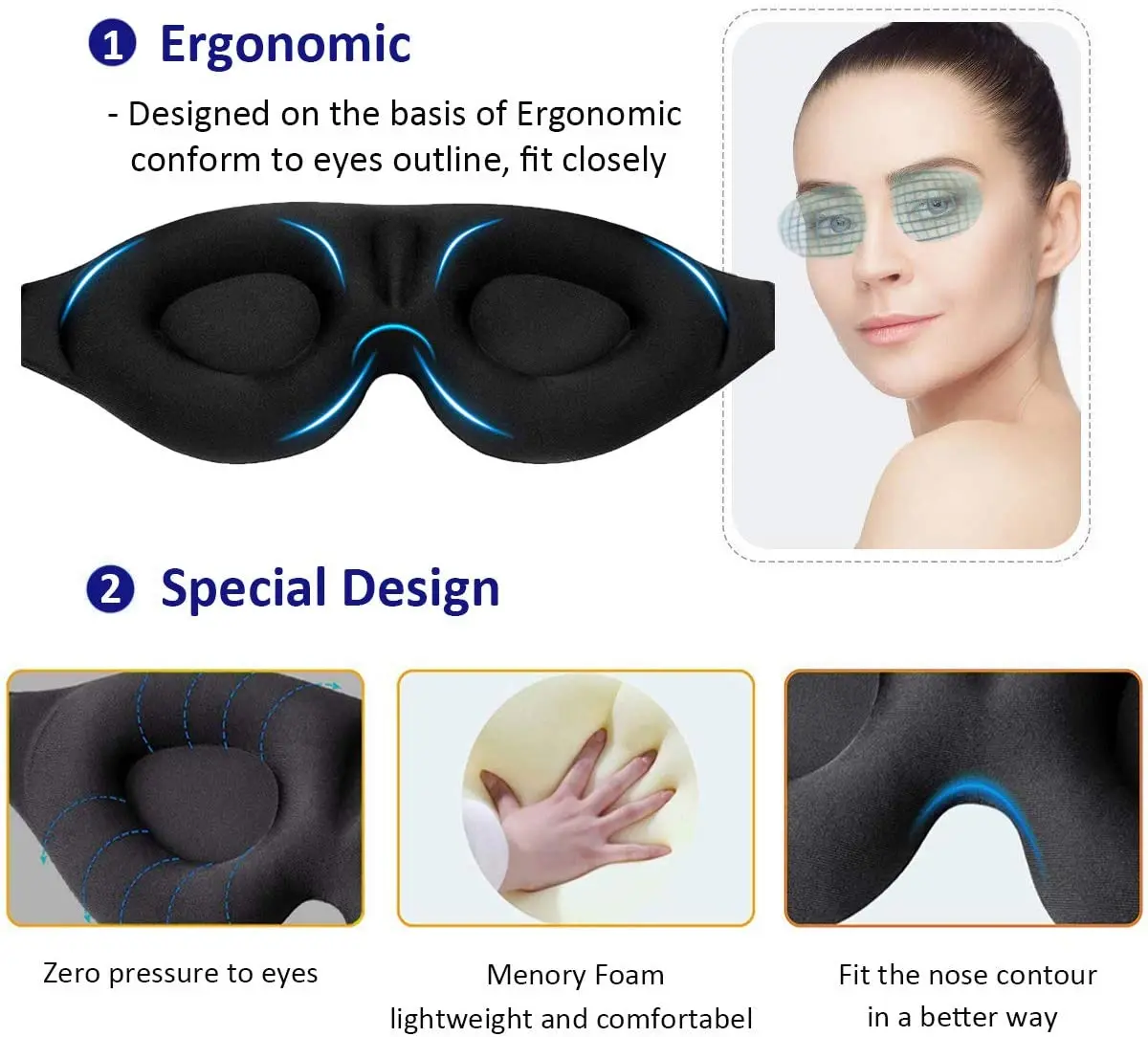 3d Sleep Mask Eye Mask Contoured Design Night Cup Shape Light Blocking