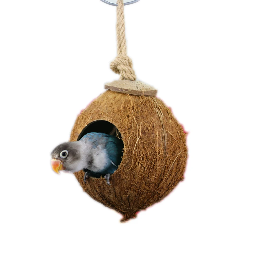 Yinrunx Coconut Bird Nest Hut Bird House for Cage Coconut Bird Shell Breeding Nest for Parrot Parakeet Finch Canary 