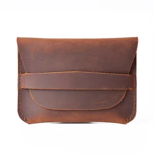 custom logo Handmade Cowhide Bifold Wallet Minimalist Vintage Style Business Card Holder Gift with Coin