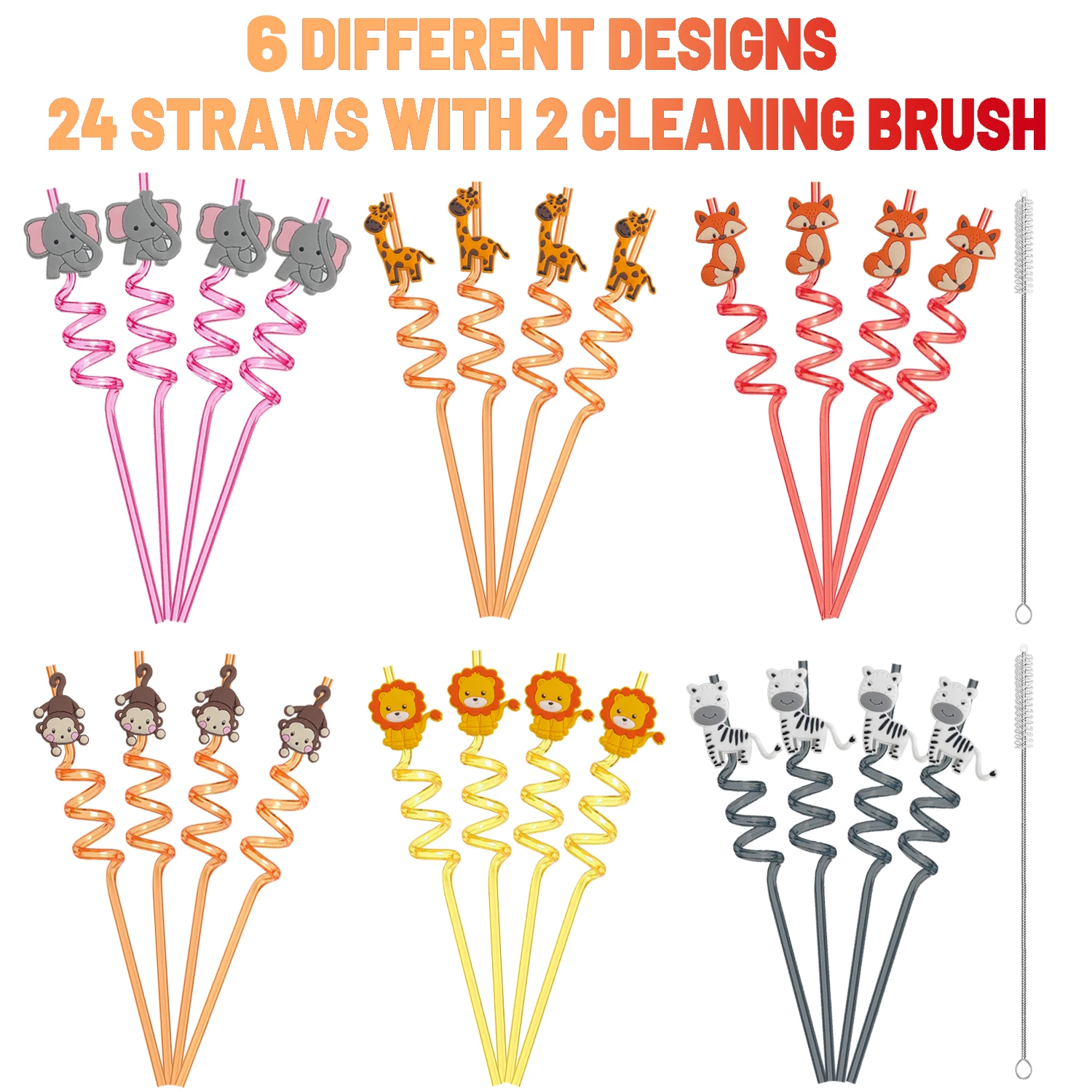 Silicone Rubber Forest Animal Drinking Straws Jungle Safari Animals