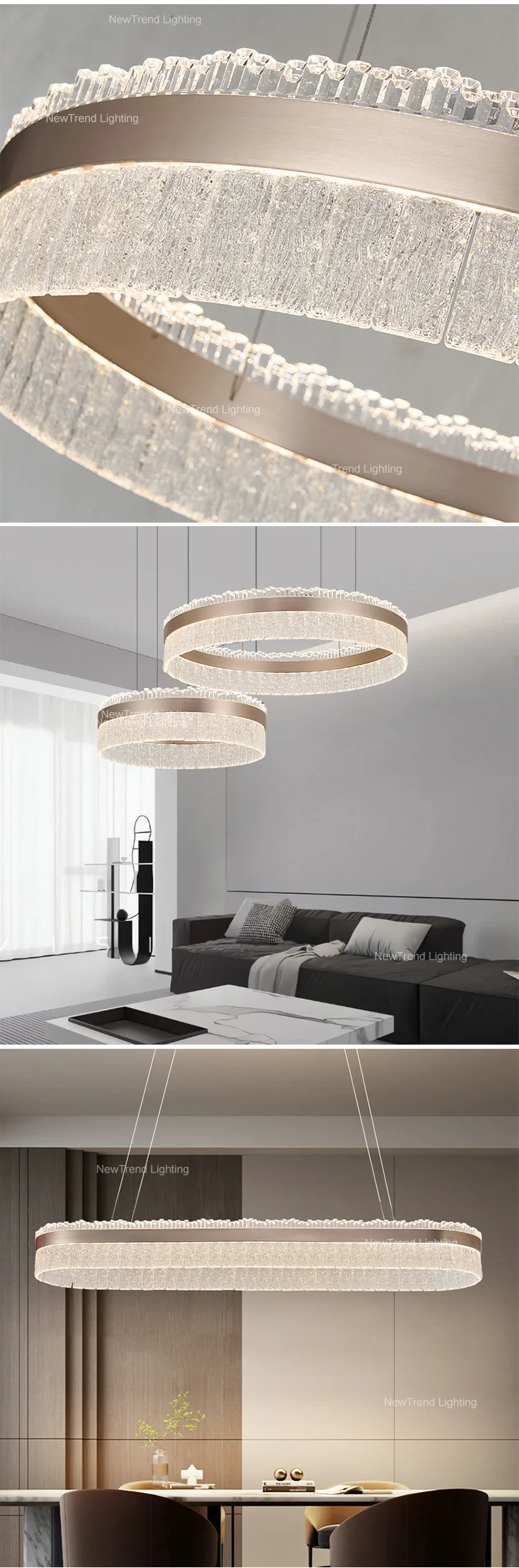 lc9855 new product indoor decoration pendant light living dining room restaurant crystal led ring chandelier -3