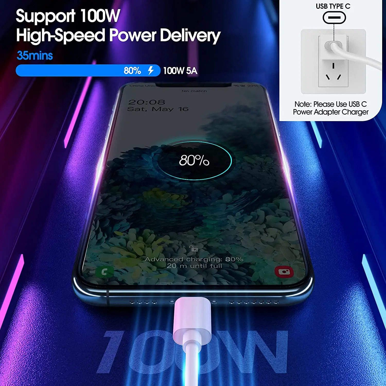 Fast Charger 100W Type C to Type C Mobile Phone USB Data Cable For Samsung Xiaomi Macbook pro ipad