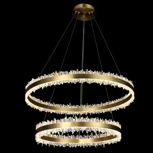 Natural Stone Rock Crystal Chandelier Nordic Minimalist Round Ring Lights Luxury Dining Room Bedroom Main Lamps
