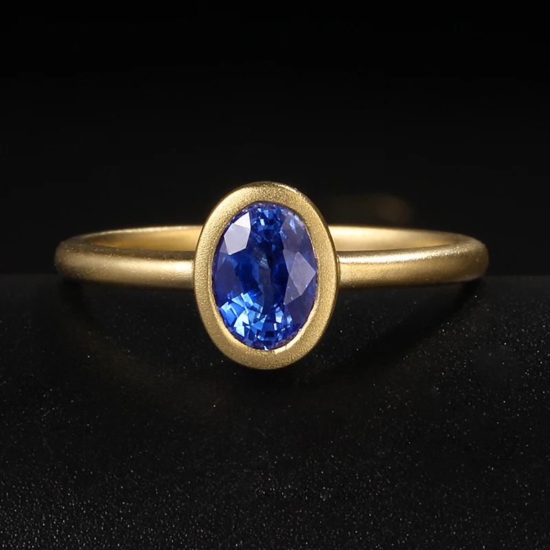 Natural Oval Blue Sapphire Simple Jewelry Luxury Real 18k 18kt