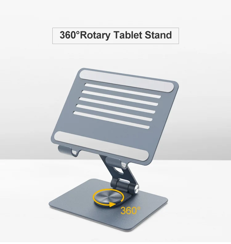 Aluminium Desktop Tablet Stand Holder Foldable Portable Adjustable Cellphone Holder With 360 Rotating Base