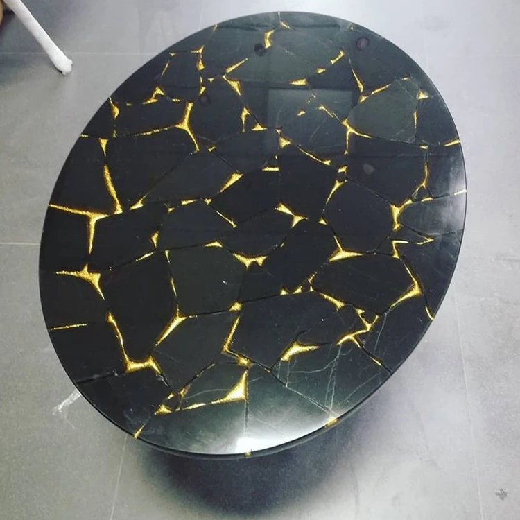 product ydstone high quality natural marble athens black gold plate polished marble dining table-4