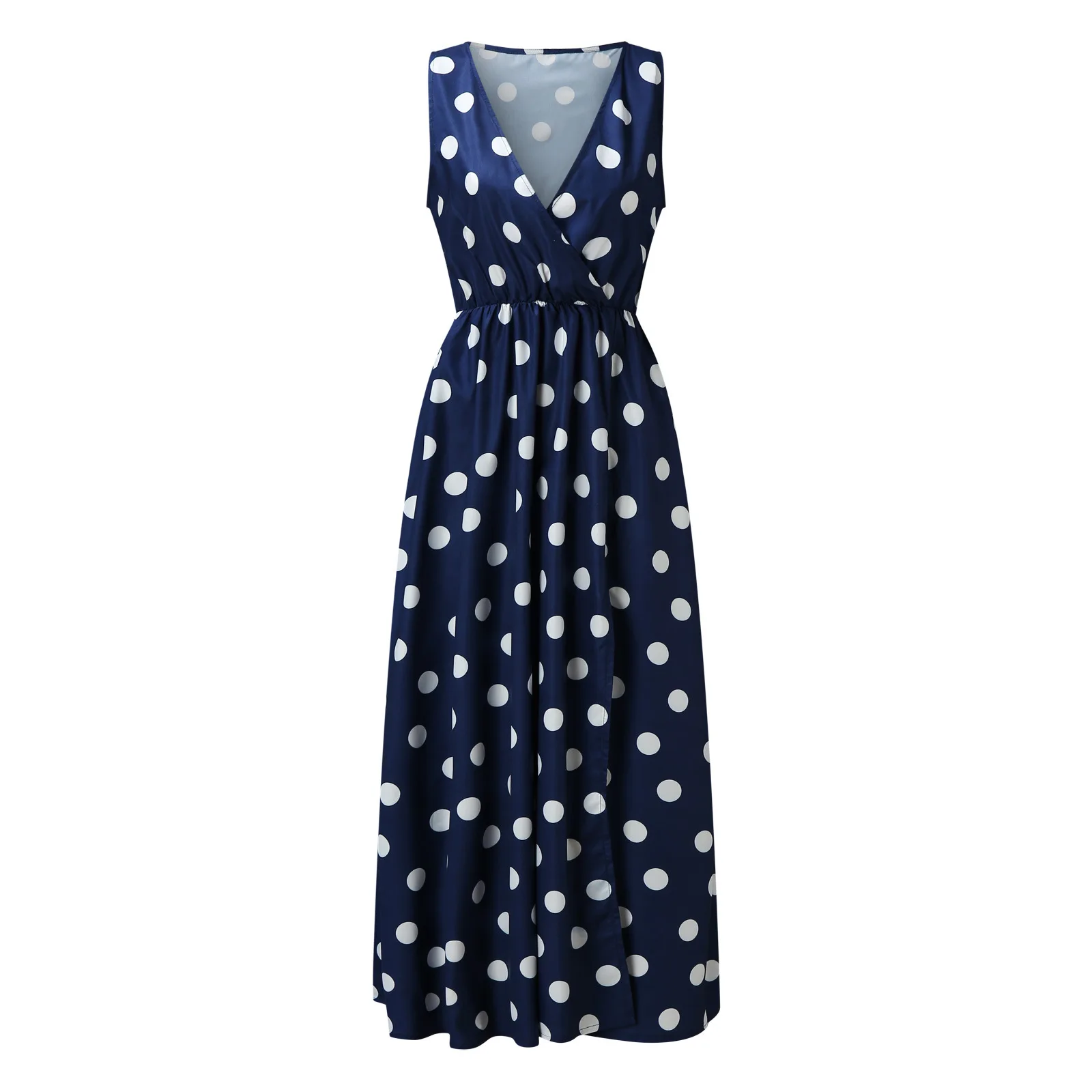 Fashion casual womans ladies female summer Polka dot printed sexy v neck split maxi long dresses for beach new arrivals 2021