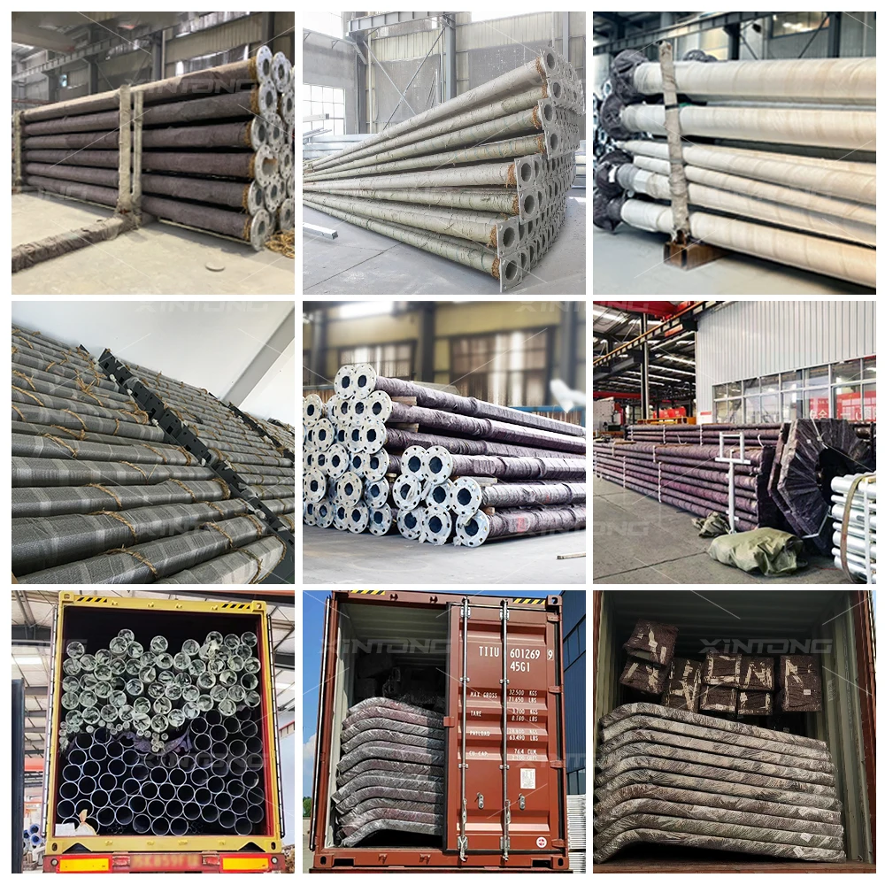 XINTONG Solar Street Light Pole 4m 5m 6m 7m 8m 9m 10m 12m Outdoor Galvanized Steel Pole Post Lamp Pole Double Single Arm Price